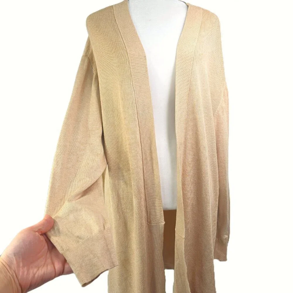Worthington XLT  Long Sleeve Ribbed Knit Open Front Cardigan in Camel Tan Brown
